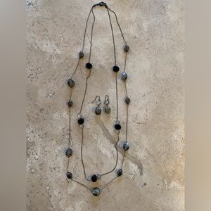 Glass Double Strand Necklace and Dangle Earrings